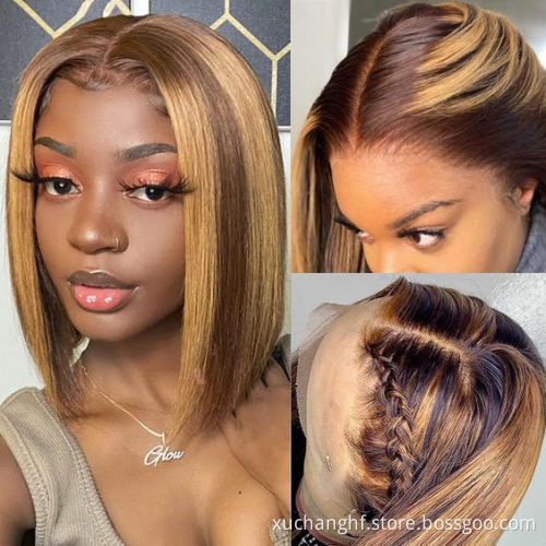 Ombre Wig Raw Human Hair 13*4 Lace Frontal Bob Wigs 1b/27 Highlight Short Length Straight Human Hair Wig 8 inch to 16 inch Piano